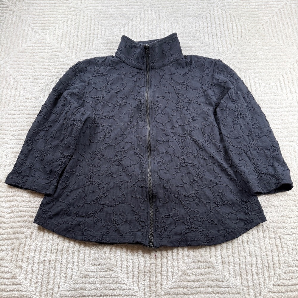 Sno Skins Zip Up Jacket Women's Large Black Textured Matelasse Mock Neck Vintage